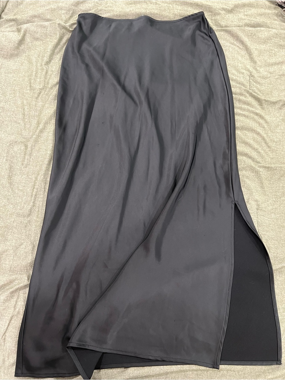 Old Navy Black Satin Maxi Slip Skirt with Side Slit Detail